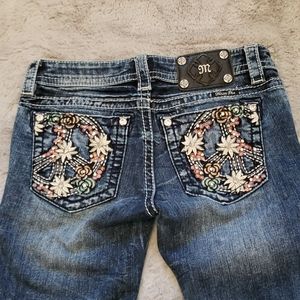 Miss Me Bootcut Jeans Floral Peace Sign - 26